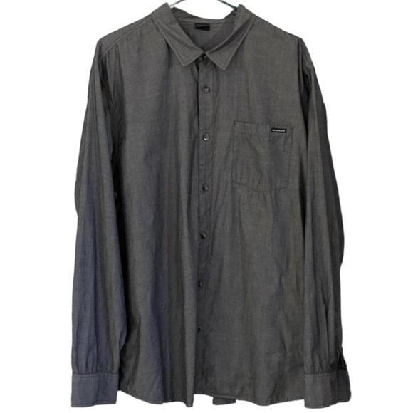 Oakley Men’s Gray Long Sleeve Cotton Button Down Shirt XXL Surf Skate Streetwear - Picture 2 of 9